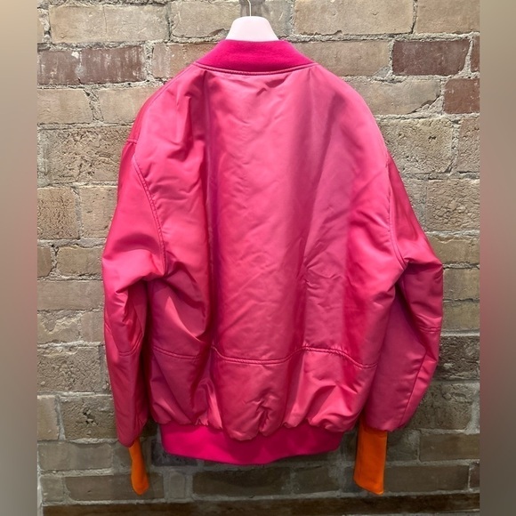 Khrisjoy NWT Satin Oversized Bomber Jacket in Pink GARDENIA Sz 0 (S) - Picture 5 of 11